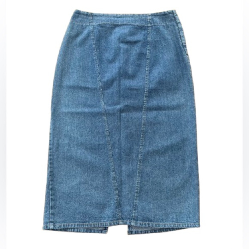 Vintage 80s Jean Skirt Pencil Denim Tight Back Slit Medium High Waist Kayo
